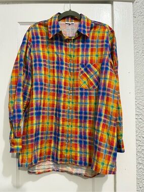 We Wore What Oversized Multicolor Plaid Button-Down Shirt